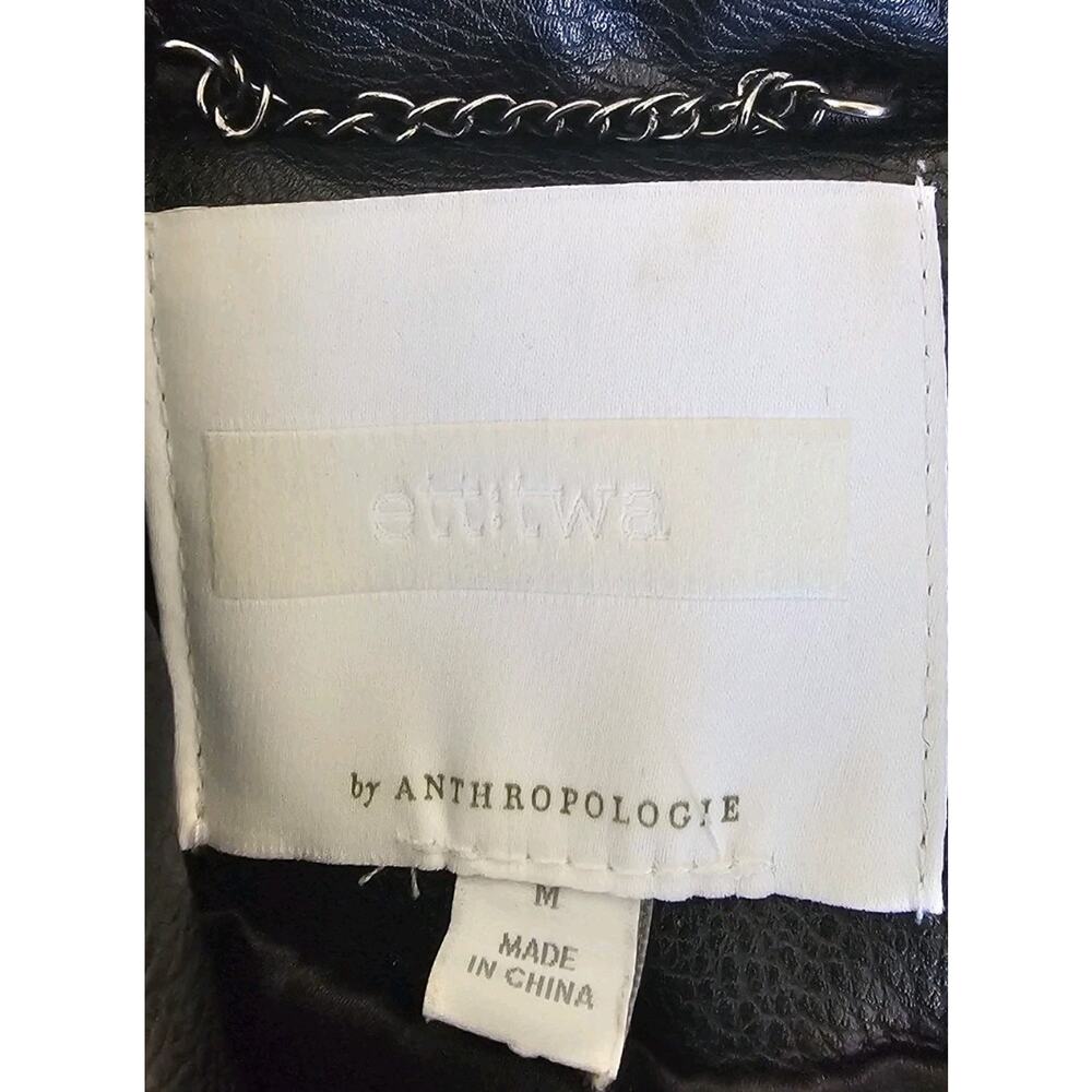 Anthropologie Motorcycle Biker Jacket Vegan Leather Knit Sweater Front Black M - Picture 6 of 7